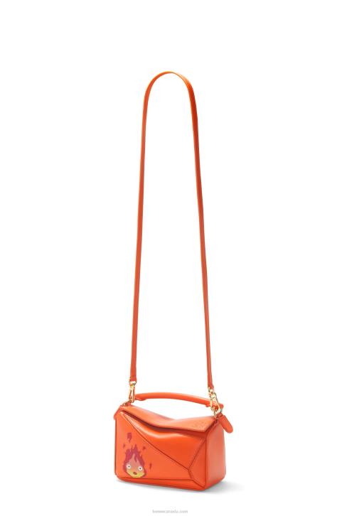 Loewe Calcifer mini Puzzle bag in satin calfskin 688V261 Women Orange