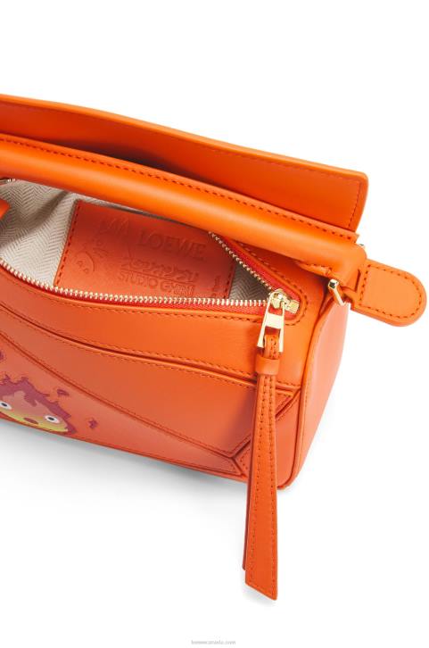 Loewe Calcifer mini Puzzle bag in satin calfskin 688V261 Women Orange