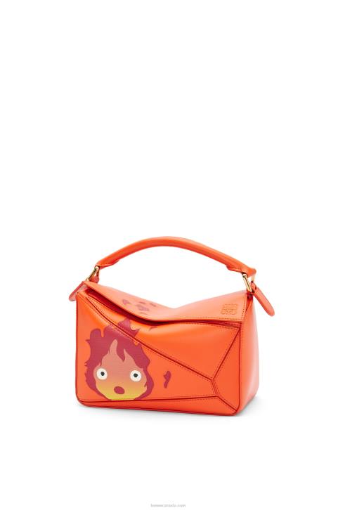 Loewe Calcifer small Puzzle bag in satin calfskin 688V441 Women Orange