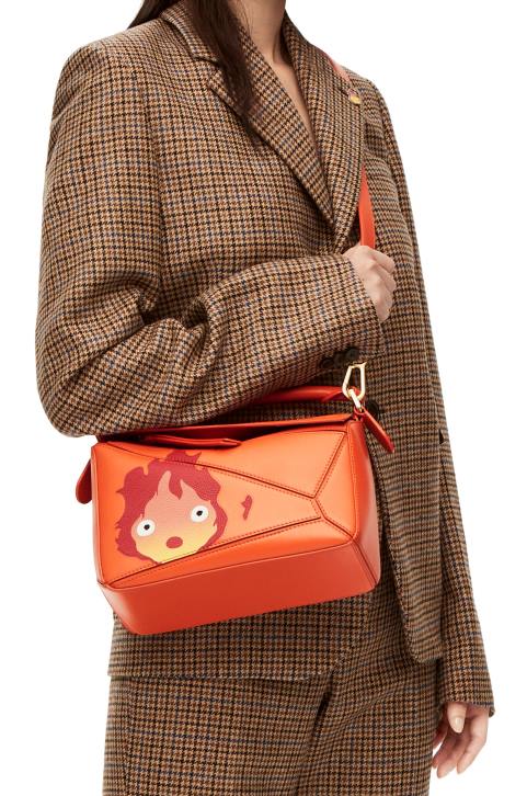 Loewe Calcifer small Puzzle bag in satin calfskin 688V441 Women Orange