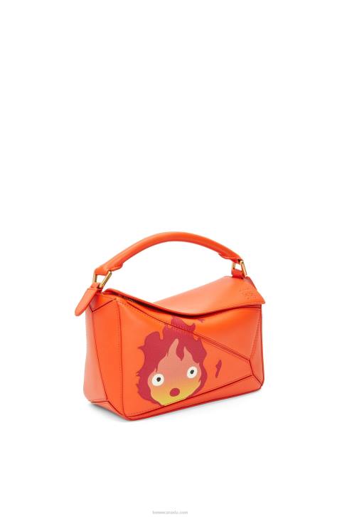Loewe Calcifer small Puzzle bag in satin calfskin 688V441 Women Orange