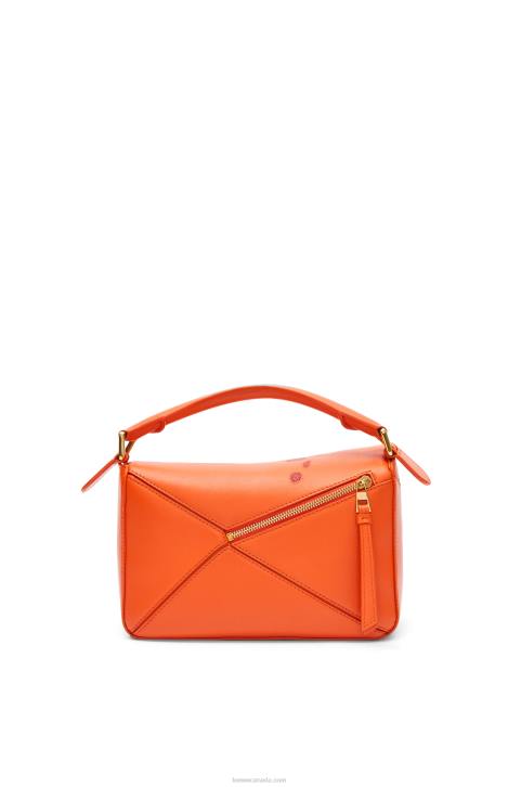 Loewe Calcifer small Puzzle bag in satin calfskin 688V441 Women Orange