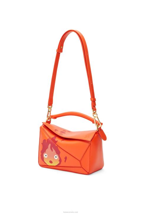 Loewe Calcifer small Puzzle bag in satin calfskin 688V441 Women Orange