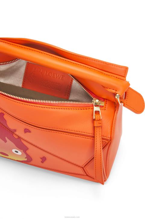 Loewe Calcifer small Puzzle bag in satin calfskin 688V441 Women Orange