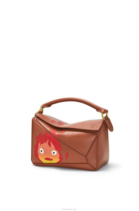 Loewe Calcifer small Puzzle bag in satin calfskin 688V442 Women Rust