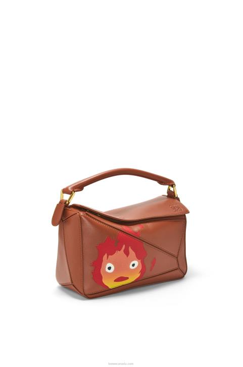 Loewe Calcifer small Puzzle bag in satin calfskin 688V442 Women Rust