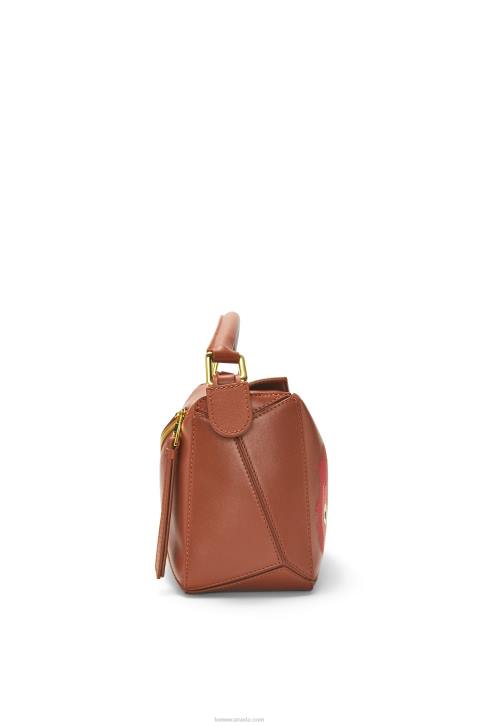 Loewe Calcifer small Puzzle bag in satin calfskin 688V442 Women Rust