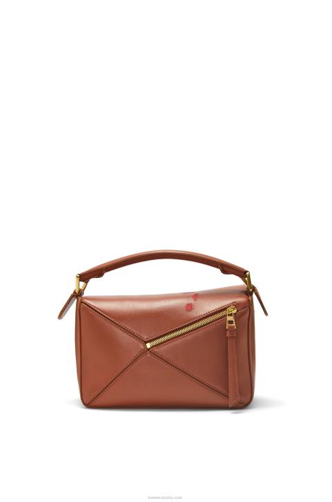 Loewe Calcifer small Puzzle bag in satin calfskin 688V442 Women Rust