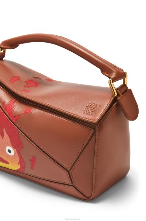 Loewe Calcifer small Puzzle bag in satin calfskin 688V442 Women Rust