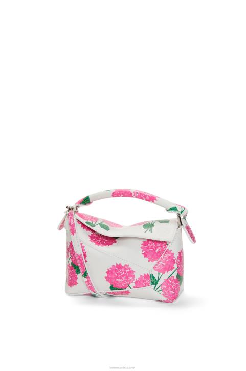 Loewe Mini Flower Puzzle Edge bag in satin calfskin 688V235 Women White/Pink