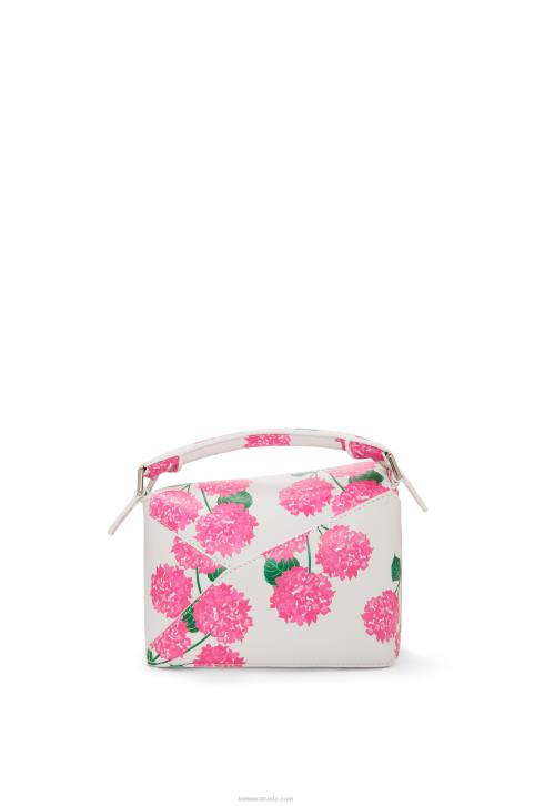 Loewe Mini Flower Puzzle Edge bag in satin calfskin 688V235 Women White/Pink