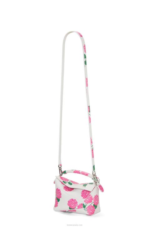 Loewe Mini Flower Puzzle Edge bag in satin calfskin 688V235 Women White/Pink
