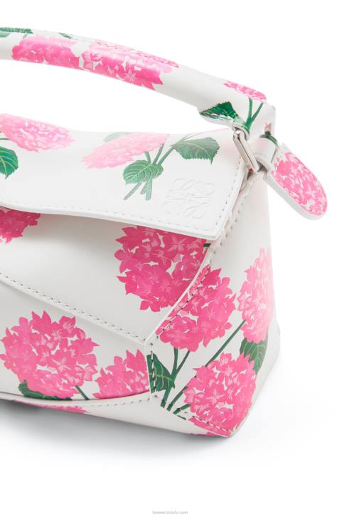 Loewe Mini Flower Puzzle Edge bag in satin calfskin 688V235 Women White/Pink