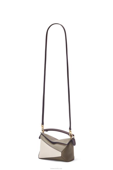 Loewe Mini Puzzle Edge in nappa calfskin 688V253 Women Laurel Green/Light Oat