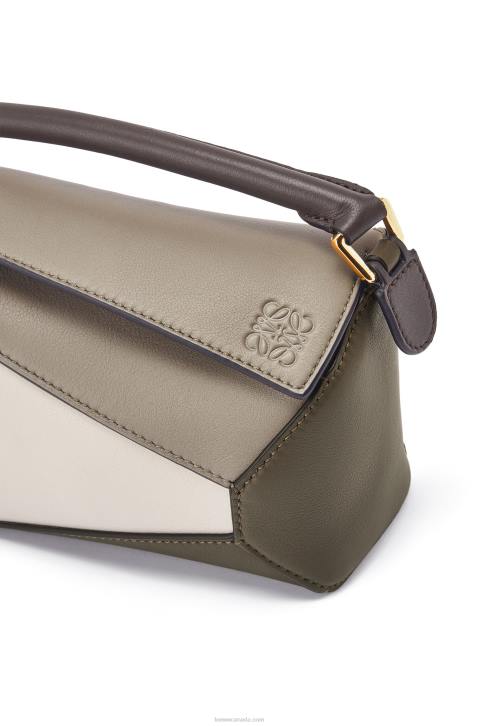 Loewe Mini Puzzle Edge in nappa calfskin 688V253 Women Laurel Green/Light Oat