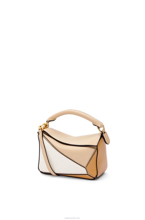 Loewe Mini Puzzle bag in classic calfskin 688V233 Women Dusty Beige/Soft White