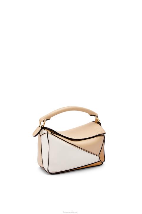 Loewe Mini Puzzle bag in classic calfskin 688V233 Women Dusty Beige/Soft White