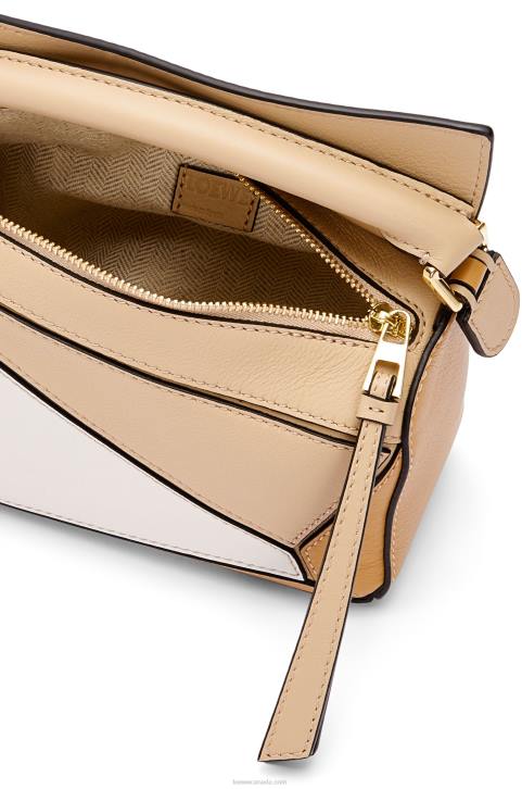 Loewe Mini Puzzle bag in classic calfskin 688V233 Women Dusty Beige/Soft White