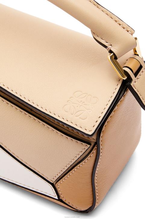 Loewe Mini Puzzle bag in classic calfskin 688V233 Women Dusty Beige/Soft White