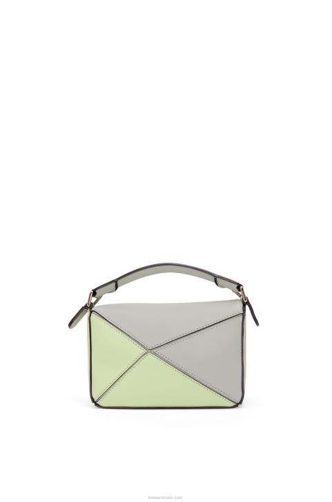 Loewe Mini Puzzle bag in classic calfskin 688V257 Women Ash Grey/Light Celadon