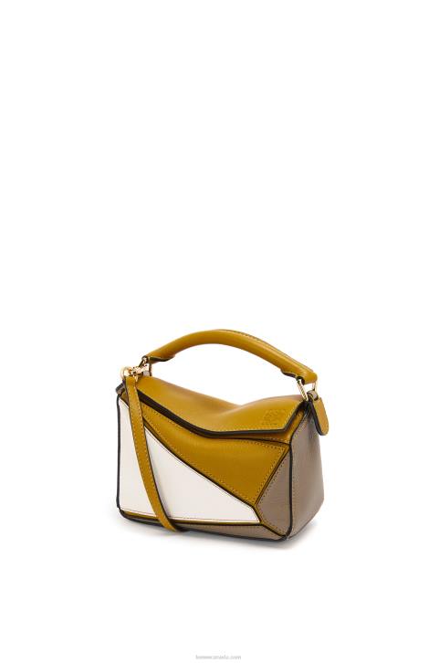 Loewe Mini Puzzle bag in classic calfskin 688V277 Women Ochre/Soft White