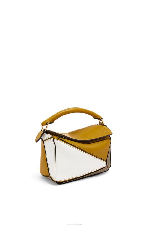 Loewe Mini Puzzle bag in classic calfskin 688V277 Women Ochre/Soft White