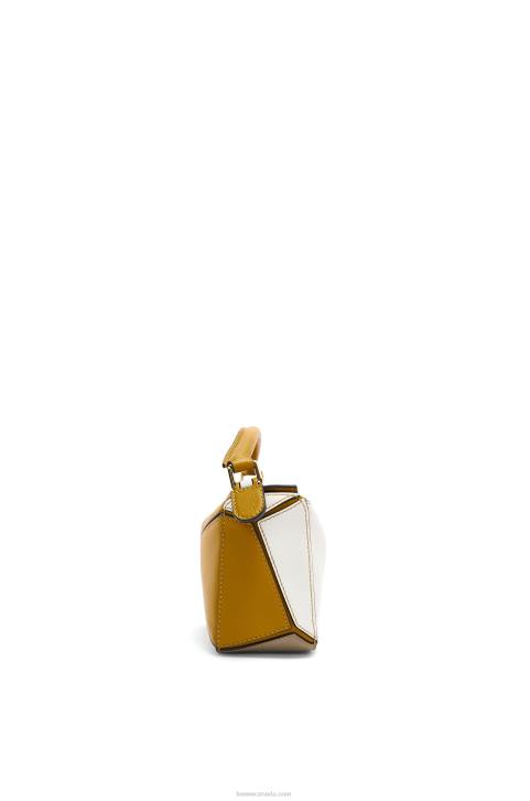 Loewe Mini Puzzle bag in classic calfskin 688V277 Women Ochre/Soft White