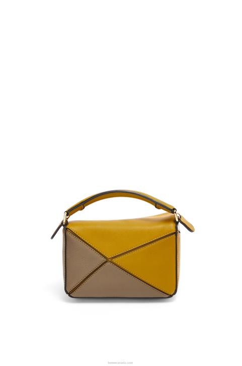 Loewe Mini Puzzle bag in classic calfskin 688V277 Women Ochre/Soft White
