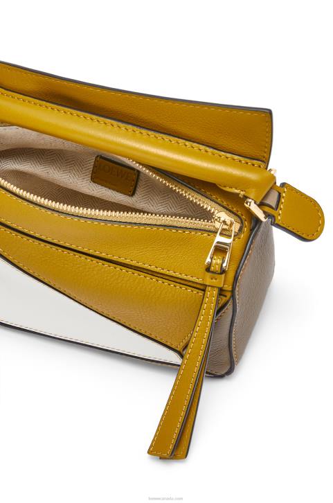 Loewe Mini Puzzle bag in classic calfskin 688V277 Women Ochre/Soft White