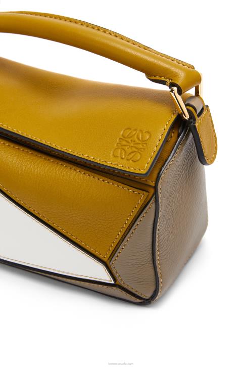 Loewe Mini Puzzle bag in classic calfskin 688V277 Women Ochre/Soft White