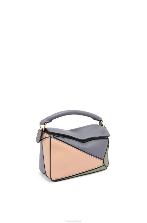 Loewe Mini Puzzle bag in classic calfskin 688V284 Women Asphalt Grey/Nude