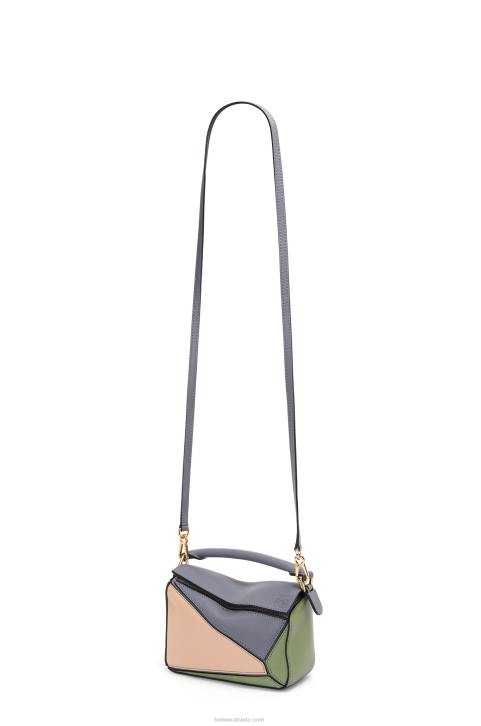 Loewe Mini Puzzle bag in classic calfskin 688V284 Women Asphalt Grey/Nude