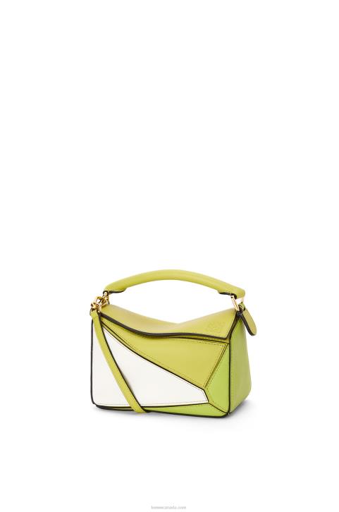 Loewe Mini Puzzle bag in classic calfskin 688V286 Women Lime Yellow/White
