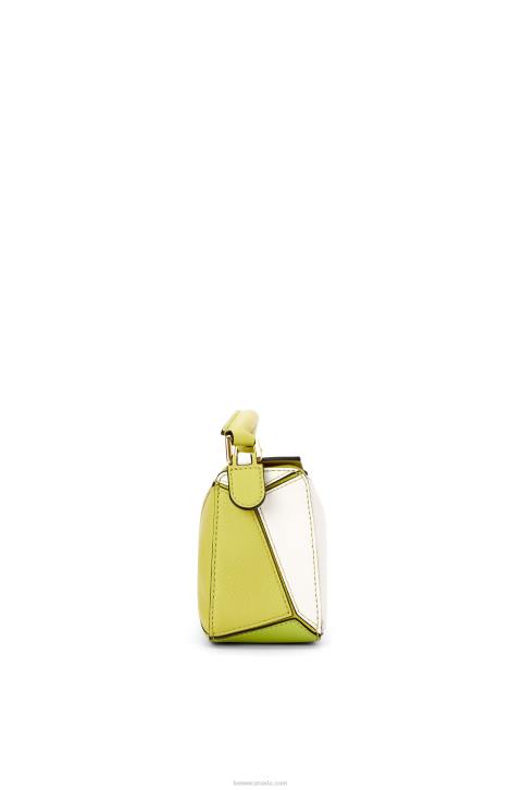 Loewe Mini Puzzle bag in classic calfskin 688V286 Women Lime Yellow/White