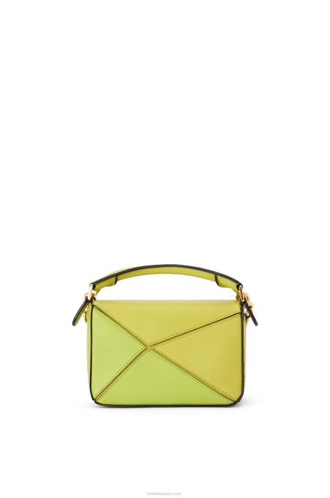 Loewe Mini Puzzle bag in classic calfskin 688V286 Women Lime Yellow/White