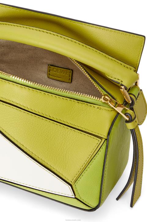 Loewe Mini Puzzle bag in classic calfskin 688V286 Women Lime Yellow/White
