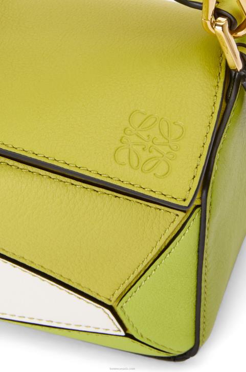 Loewe Mini Puzzle bag in classic calfskin 688V286 Women Lime Yellow/White