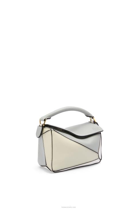 Loewe Mini Puzzle bag in classic calfskin 688V288 Women Ash Grey/Marble Green
