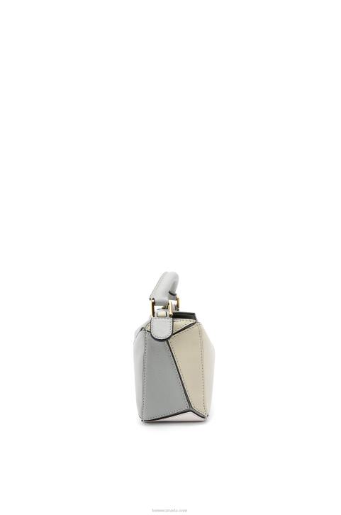 Loewe Mini Puzzle bag in classic calfskin 688V288 Women Ash Grey/Marble Green