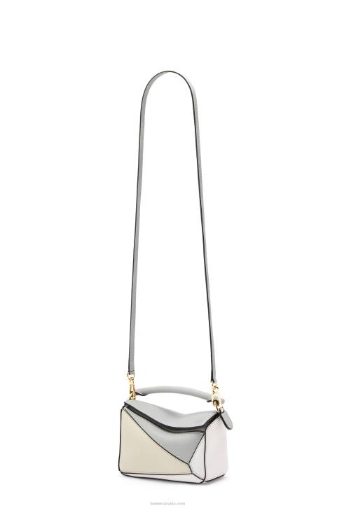 Loewe Mini Puzzle bag in classic calfskin 688V288 Women Ash Grey/Marble Green