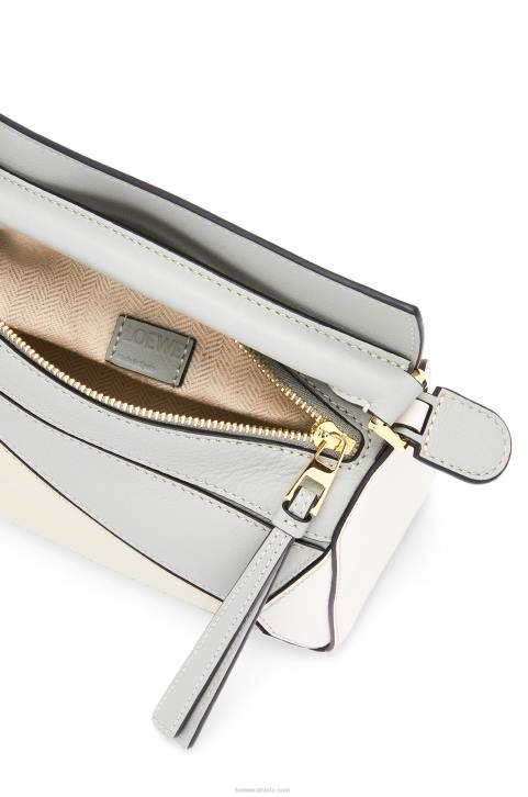 Loewe Mini Puzzle bag in classic calfskin 688V288 Women Ash Grey/Marble Green