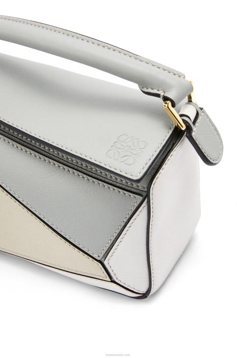 Loewe Mini Puzzle bag in classic calfskin 688V288 Women Ash Grey/Marble Green