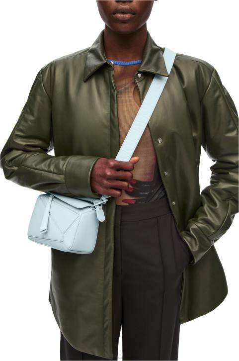 Loewe Mini Puzzle bag in satin calfskin 688V264 Women Aquamarine