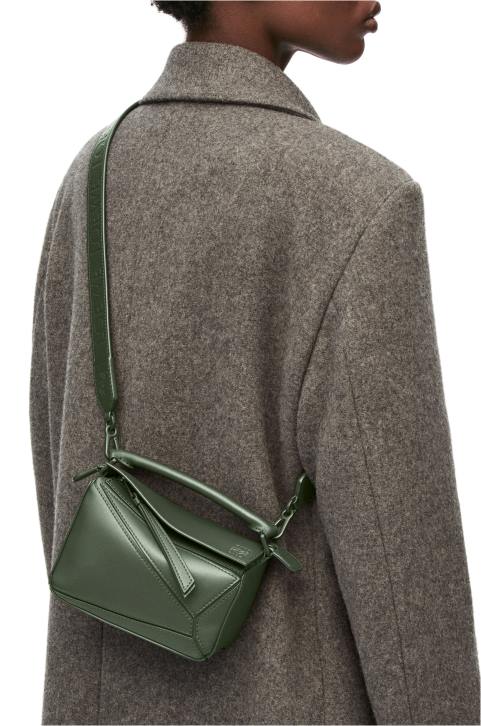 Loewe Mini Puzzle bag in satin calfskin 688V270 Women Vintage Khaki