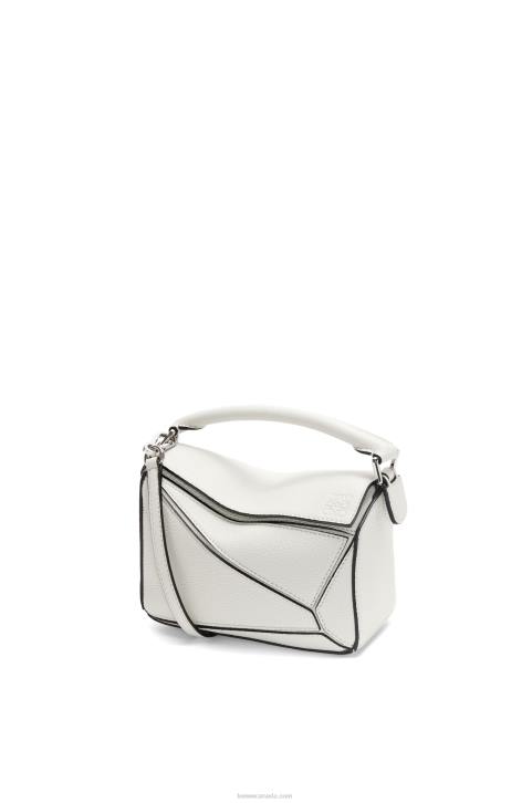 Loewe Mini Puzzle bag in soft grained calfskin 688V203 Women Soft White