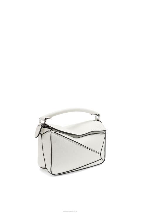 Loewe Mini Puzzle bag in soft grained calfskin 688V203 Women Soft White