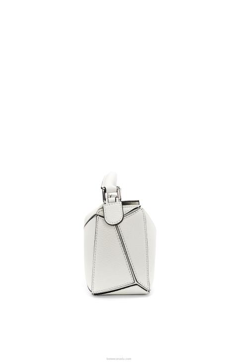 Loewe Mini Puzzle bag in soft grained calfskin 688V203 Women Soft White