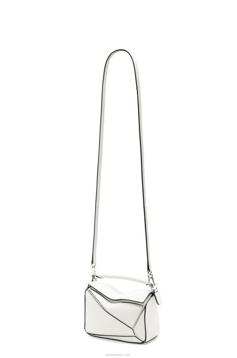 Loewe Mini Puzzle bag in soft grained calfskin 688V203 Women Soft White