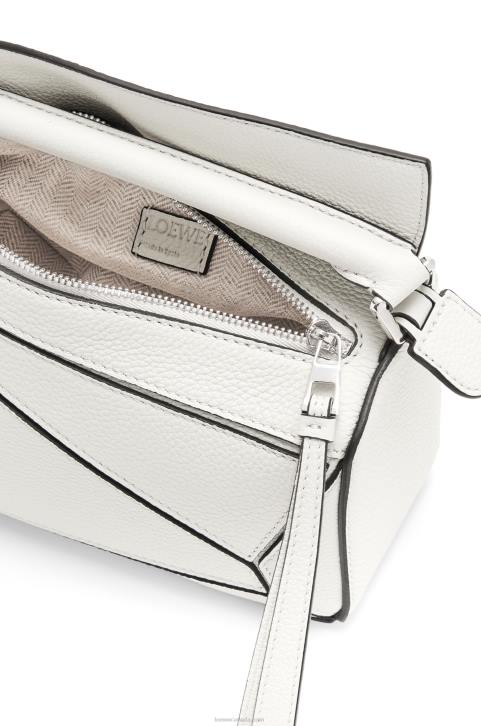 Loewe Mini Puzzle bag in soft grained calfskin 688V203 Women Soft White