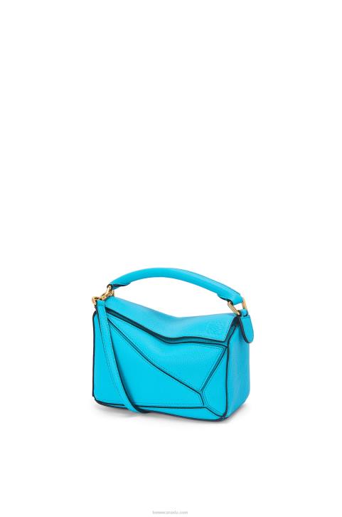 Loewe Mini Puzzle bag in soft grained calfskin 688V287 Women Cyan